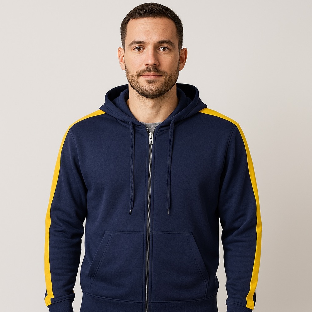 Athletech Jacket hoodie zip front blue gold size Large